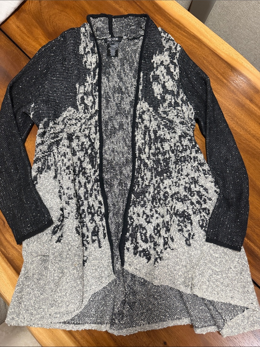 NIC+ZOE Black and Gray Open-Front Patterned Cardigan